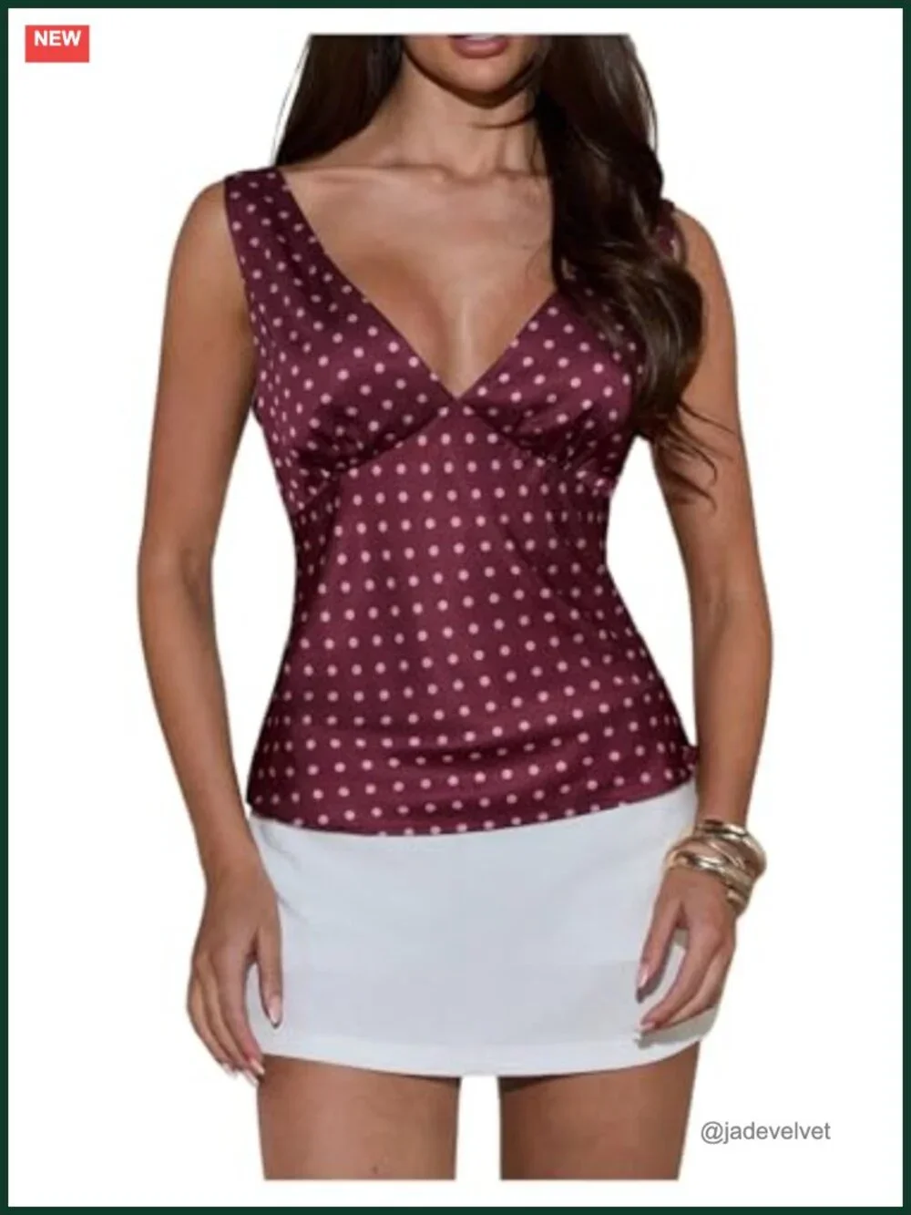 Women's Silky Polka Dot Tank Top V-Neck Sleeveless Elegant Summer Blouse